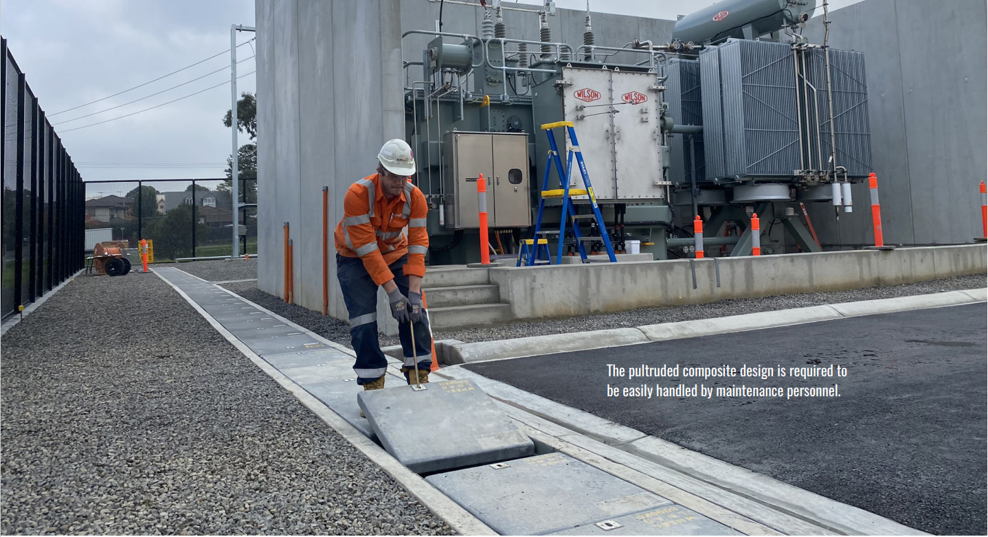 Pultruded composite material design for access covers in civil infrastructure