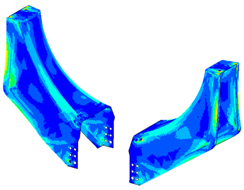 ACS Australia finite element analysis of carbon fibre composite azimuth arms at a specific in-service load case.