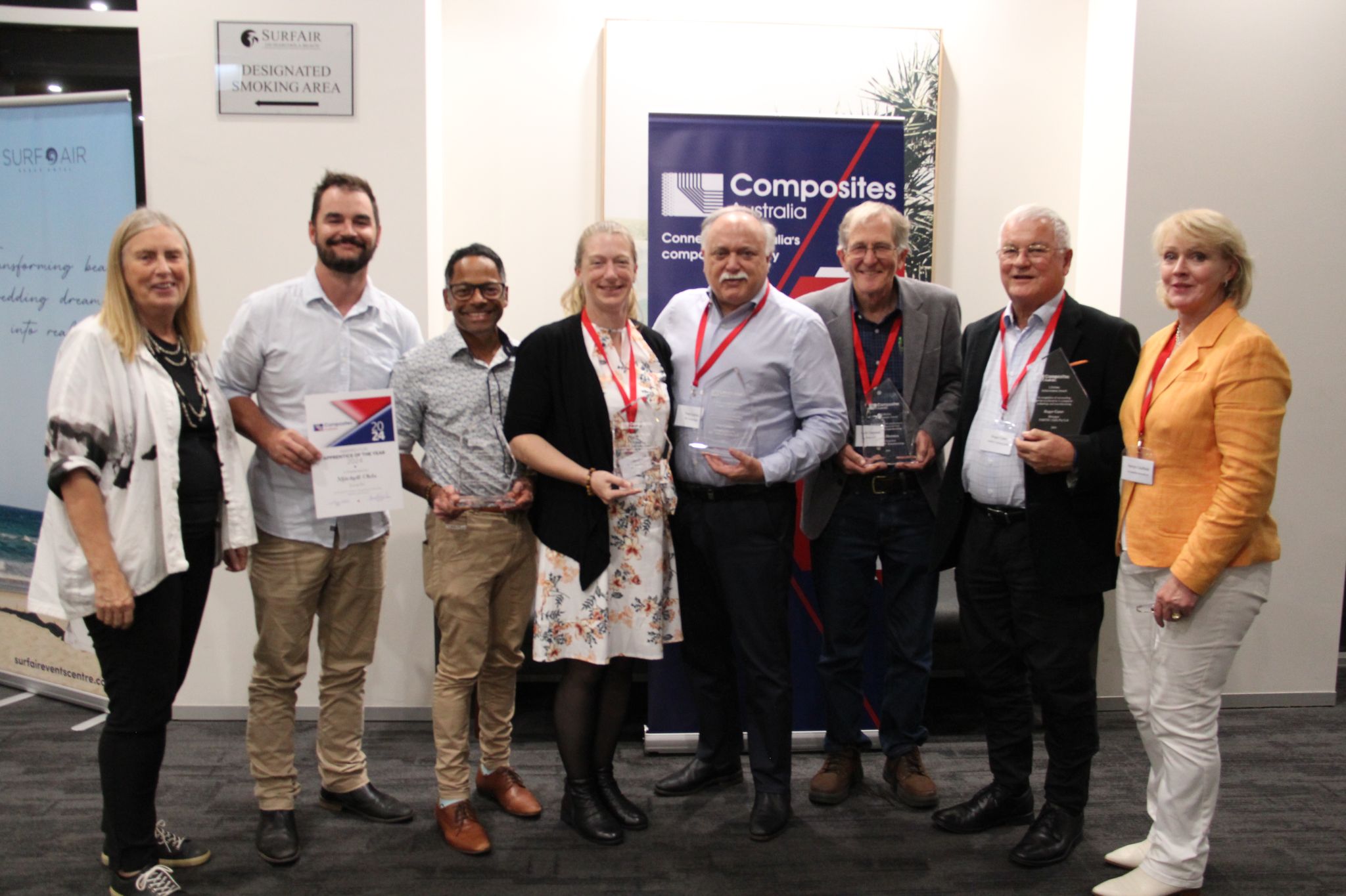 Composites Australia Award winners for 2024 at the Composites Australia Annual Conference on the Sunshine Coast